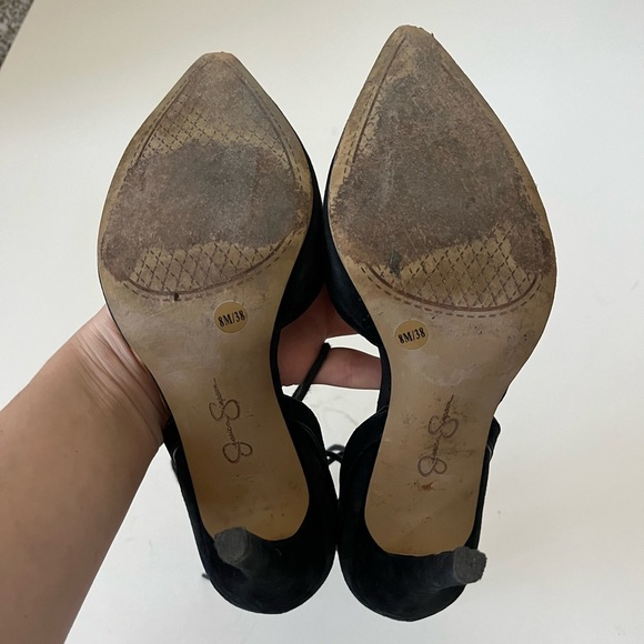 Jessica Simpson Cena Lace Up Black Suede Pointy Toe Heels Women's Size 8 - Picture 7 of 14